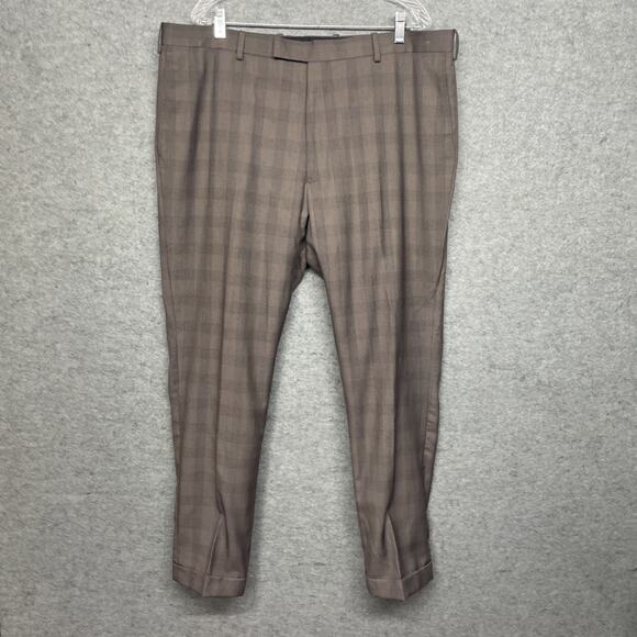 West End Mens 3pc Suit Tan Plaid Check 48L IT Fits US 44L/46L 40W Tapered Pants - Picture 12 of 15